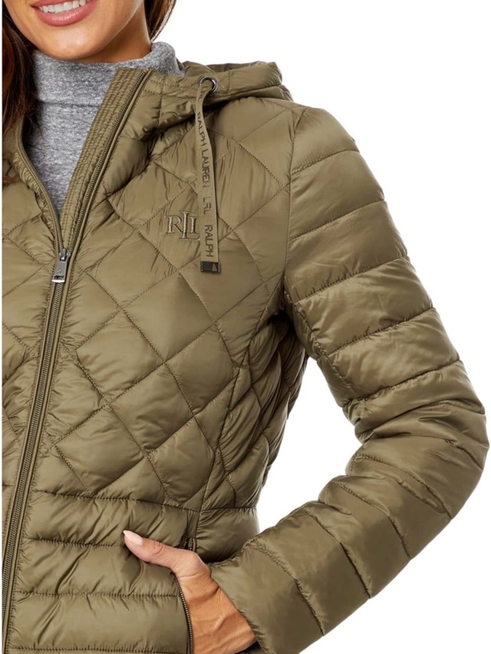 NWT Lauren Ralph Lauren Soft Puffer Hooded Recycled Jacket Olive Packable  Sz M - Picture 5 of 15